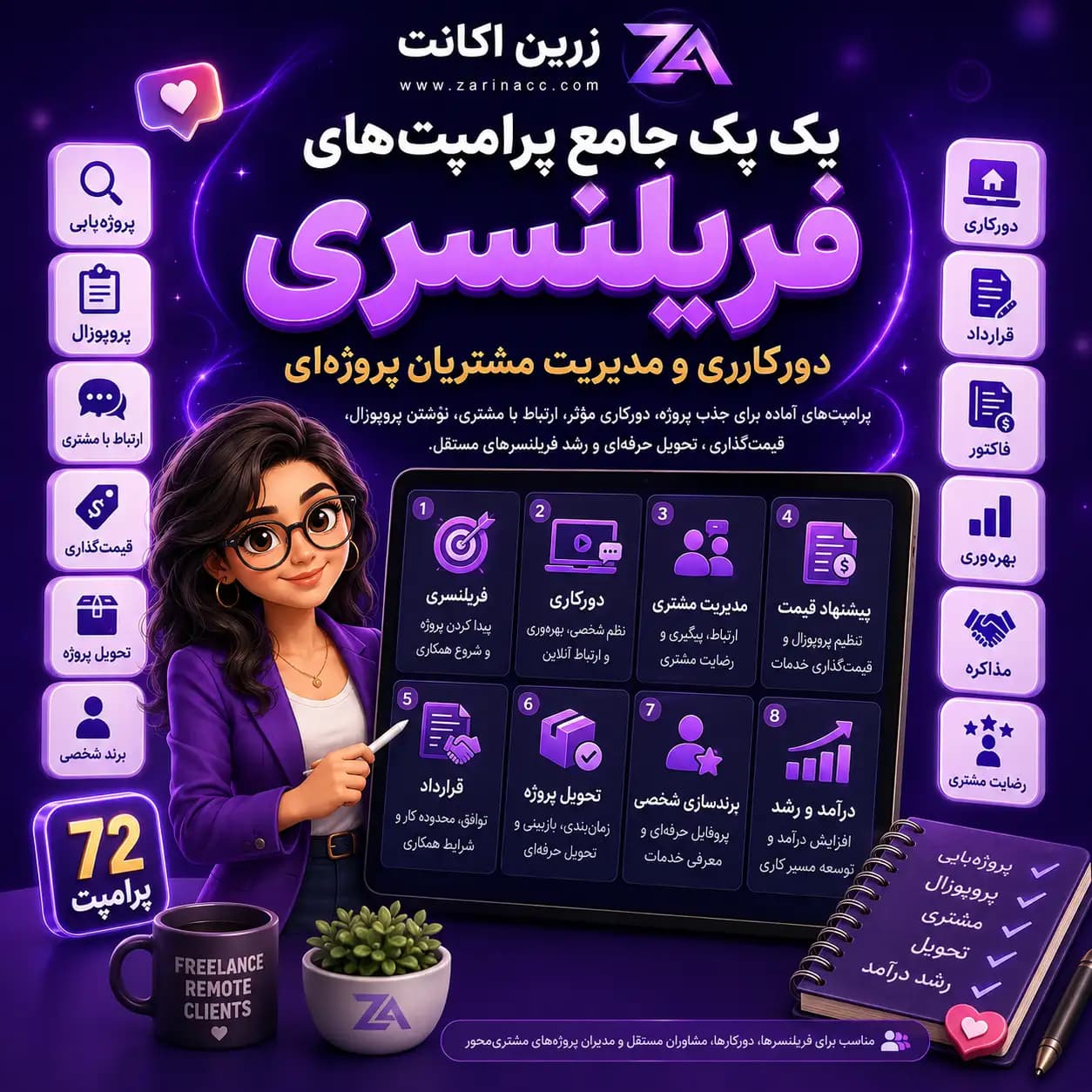 پک جامع پرامپت های فریلنسری، دورکاری و مدیریت مشتریان پروژه ای