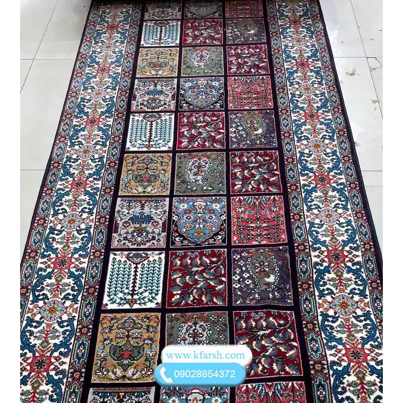 فرش کناره 700شانه طرح خشتی قشقایی سرمه ای