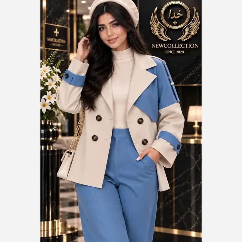 ست کت و شلوار جین زنانه پرسته آبی روشن و تیره سایز 38 تا 46 فری — تصویر ۴
