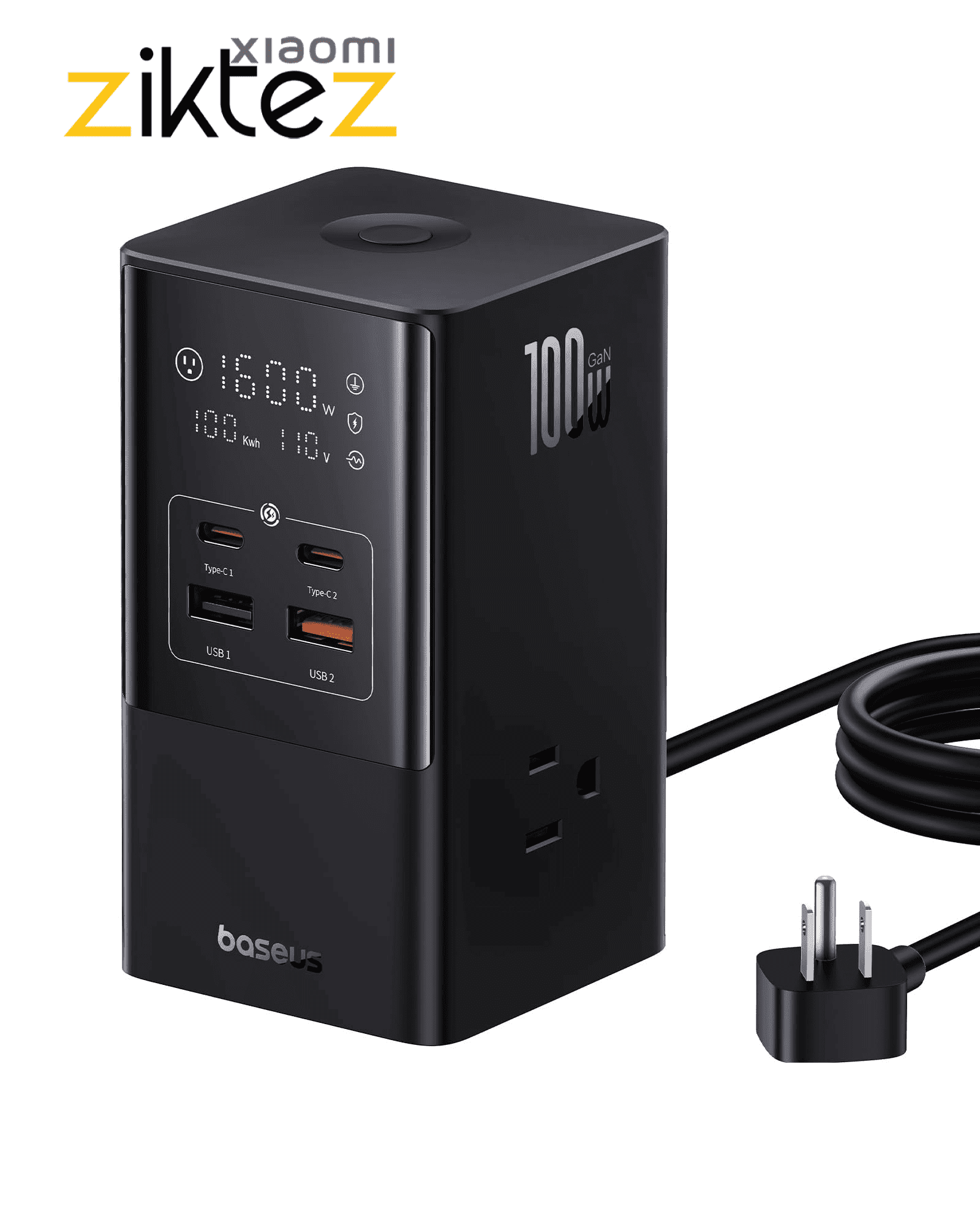 شارژر رومیزی و چند راهی برق بیسوس 100وات Baseus CCGAN100-S3ACJ Powercombo Tower GaN E0002360A113 (اورجینال با گارانتی)