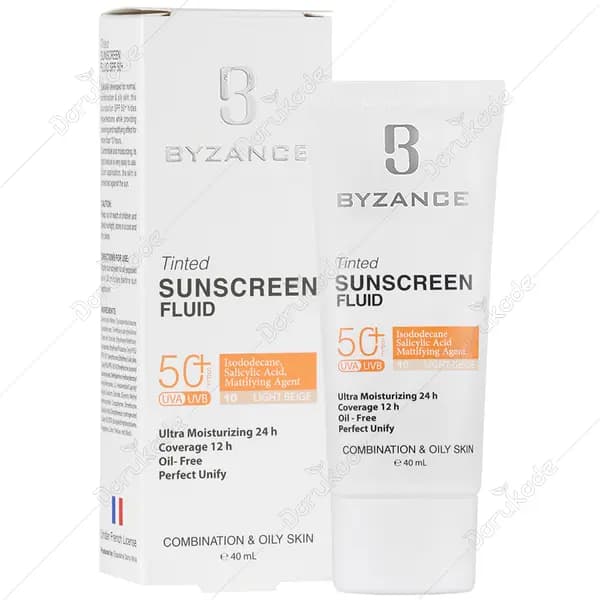 فلوئید ضد آفتاب رنگی SPF50 پوست چرب بژ روشن بیزانس
