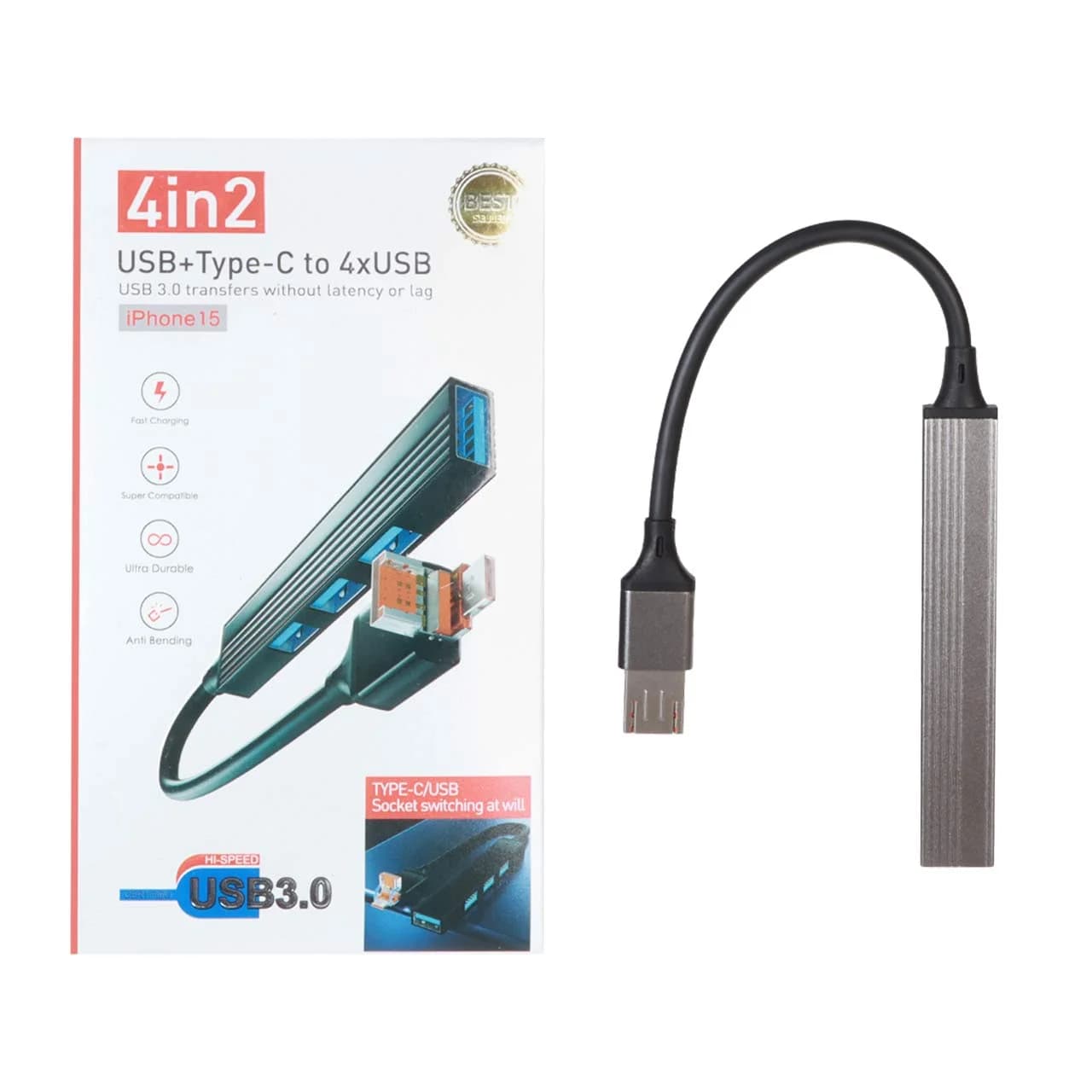 هاب 4 پورت USB3.0 Type-C – خاکستری – RYL