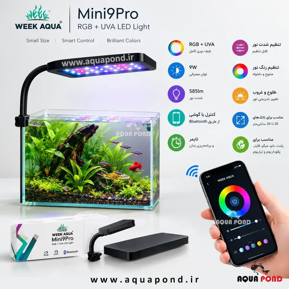 نور آکواریوم مدل pro9mini ویک آکوا — تصویر ۲