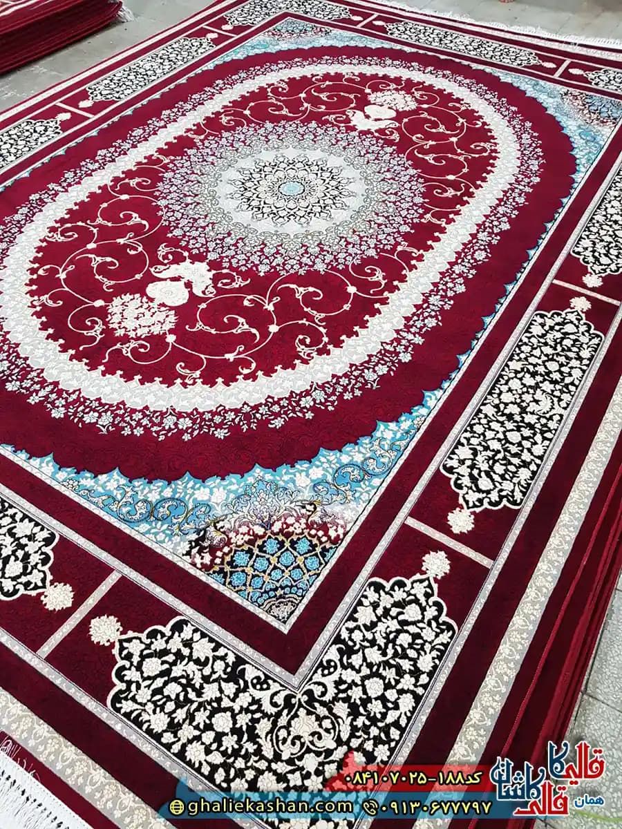 فرش 700 شانه طرح صدرا رنگ قرمز روناسی کاشان — تصویر ۴