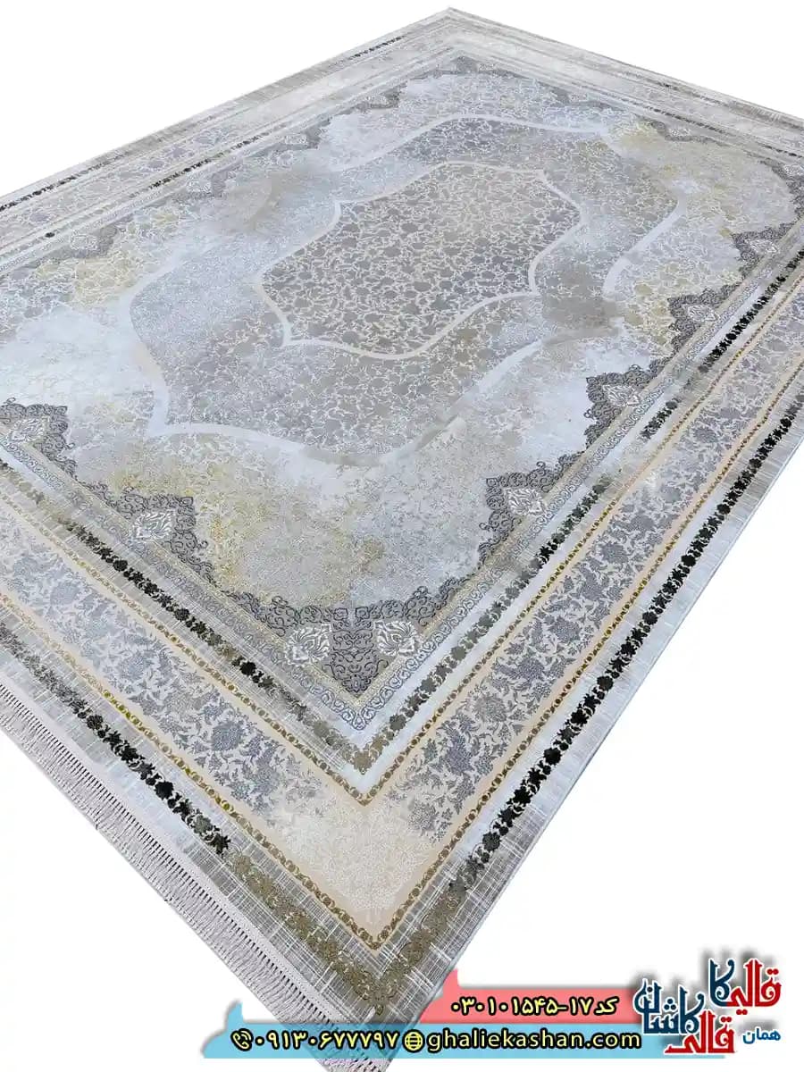 فرش وینتیج 1500 شانه طرح پگاه رنگ طوسی آبی الماسی کاشان — تصویر ۲