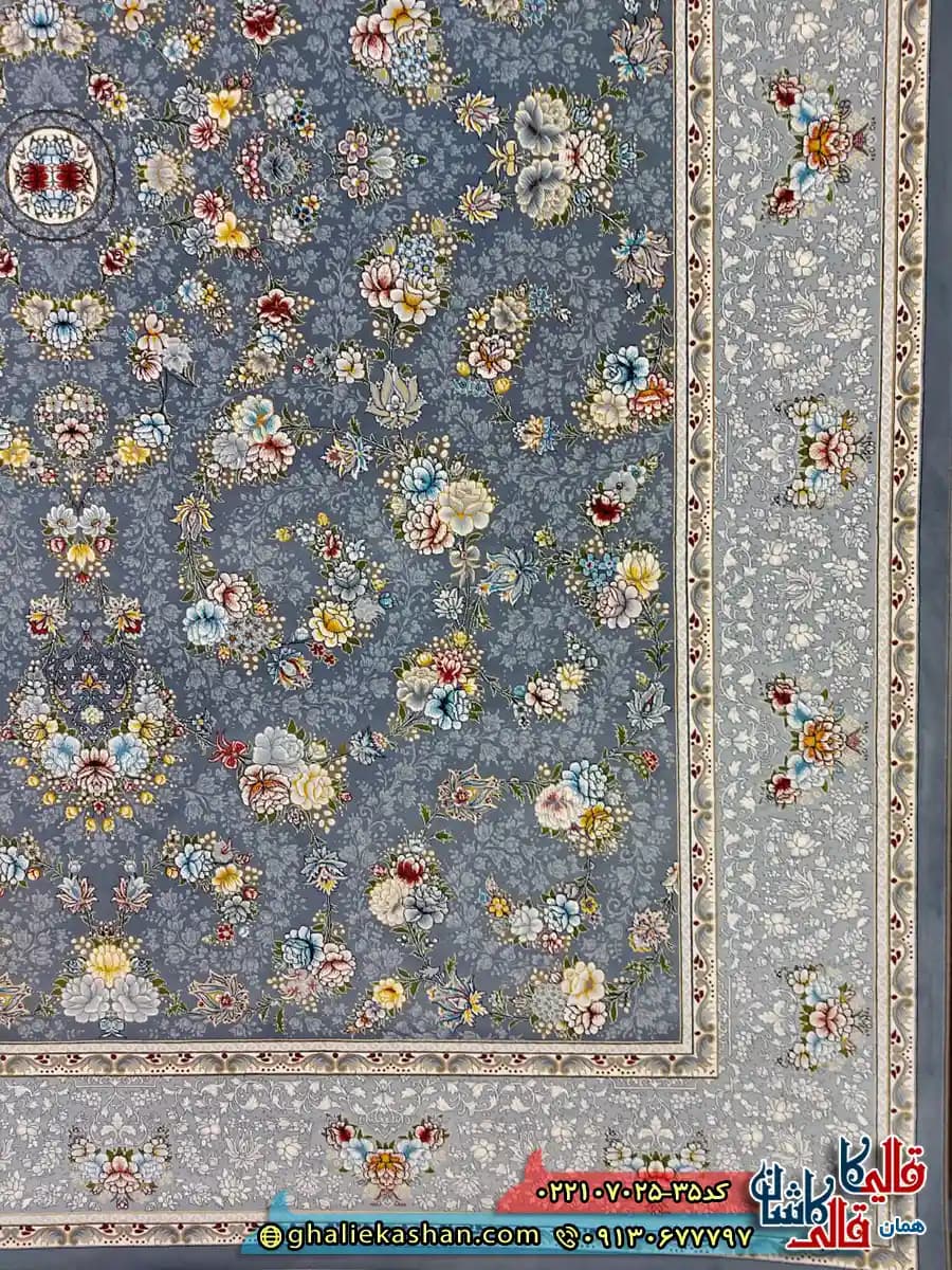 فرش 700 شانه طرح افشان رز رنگ طوسی دودی کاشان — تصویر ۶