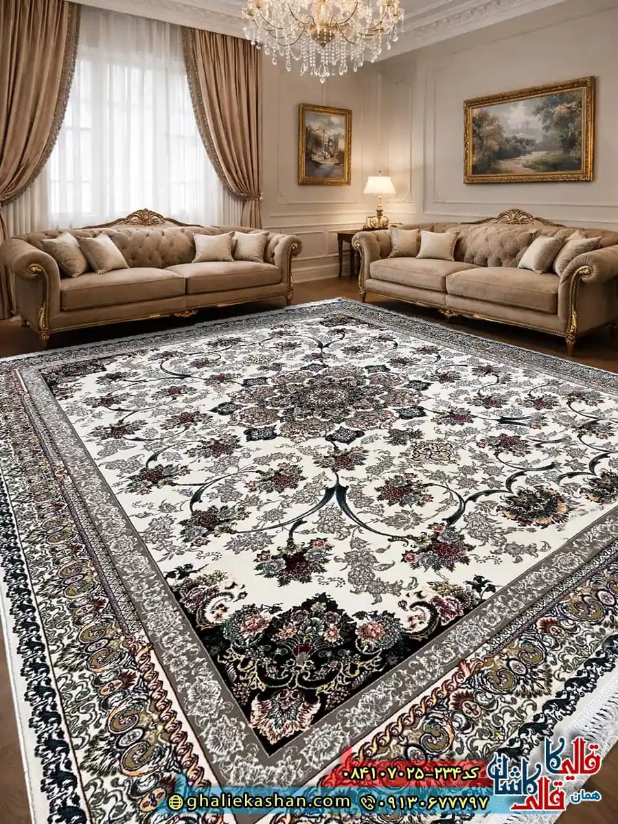 فرش 700 شانه طرح افشان دلناز رنگ کرم کاشان