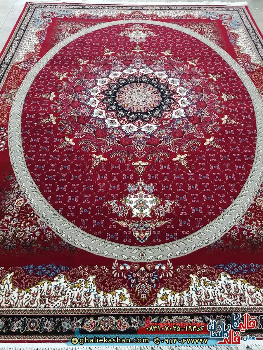 فرش 700 شانه طرح شبستان رنگ قرمز روناسی کاشان — تصویر ۲