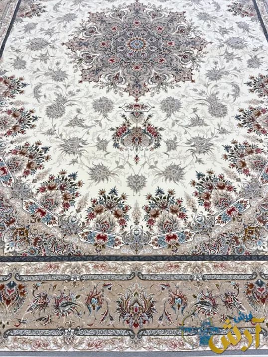 فرش 1200 شانه گل برجسته کرم طرح بهارستان — تصویر ۳