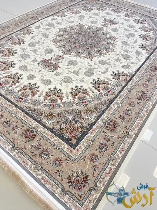 فرش 1200 شانه گل برجسته کرم طرح بهارستان — تصویر ۲