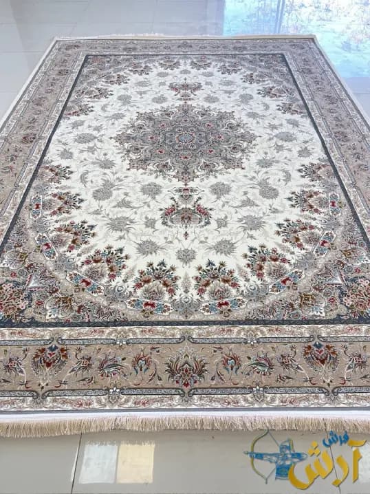 فرش 1200 شانه گل برجسته کرم طرح بهارستان