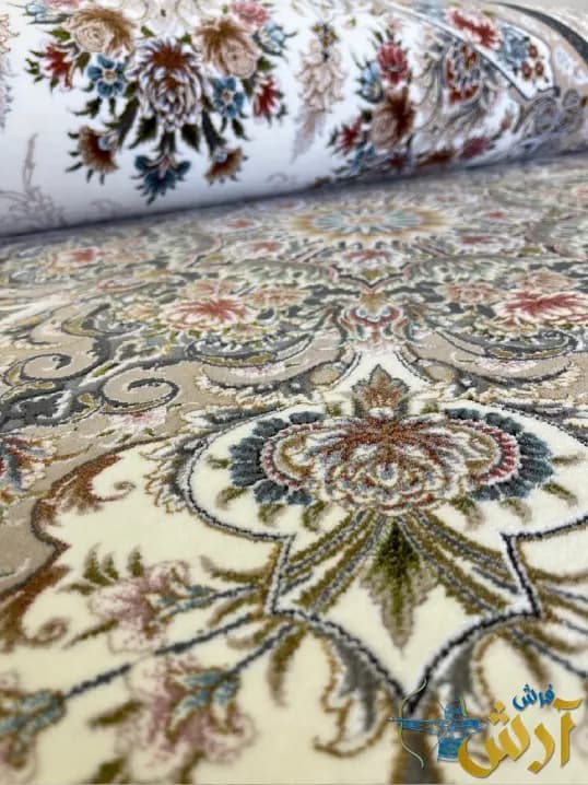 فرش 1200 شانه گل برجسته کرم طرح بهارستان — تصویر ۵