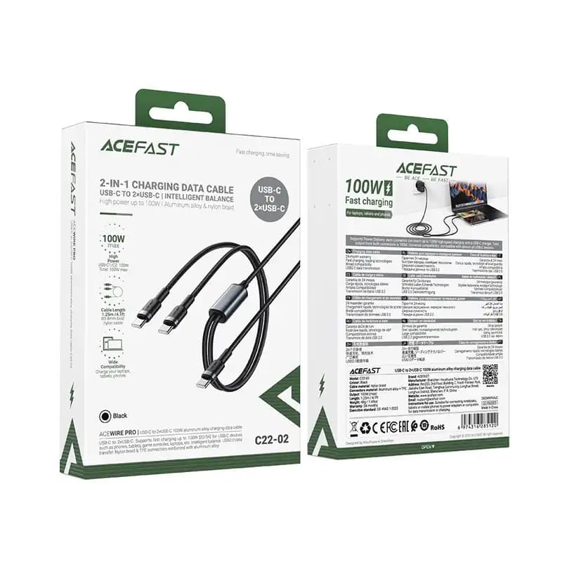کابل دو سر Type-C ایس فست ACEFAST C22-02 طول 1.25 متر توان 100 وات — تصویر ۶