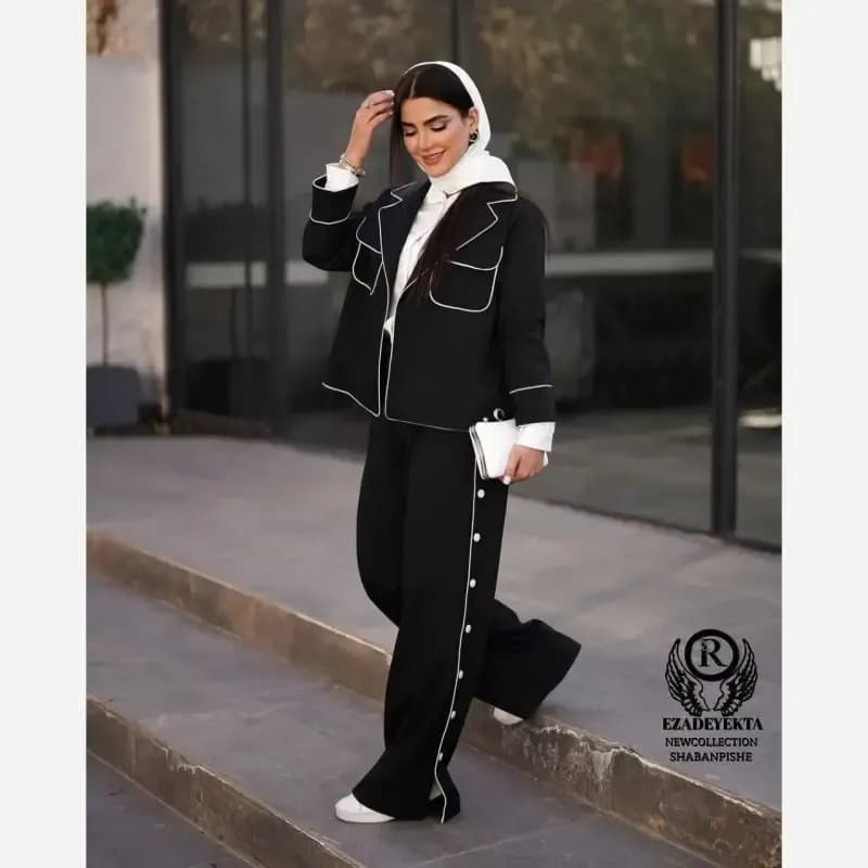 شلوار زنانه دیانا جنس مازراتی اعلا رنگ مشکی سایز 38 تا 46 فری — تصویر ۴
