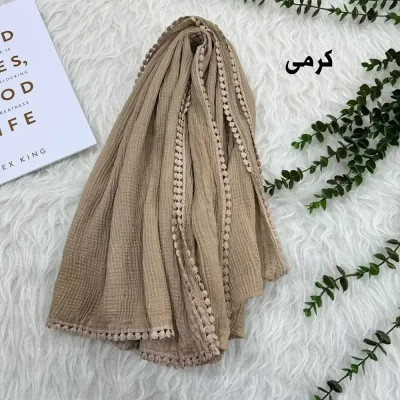 شال نخی ساده دور عدسی مناسب روزمره قواره 200 در 85 سانت — تصویر ۴