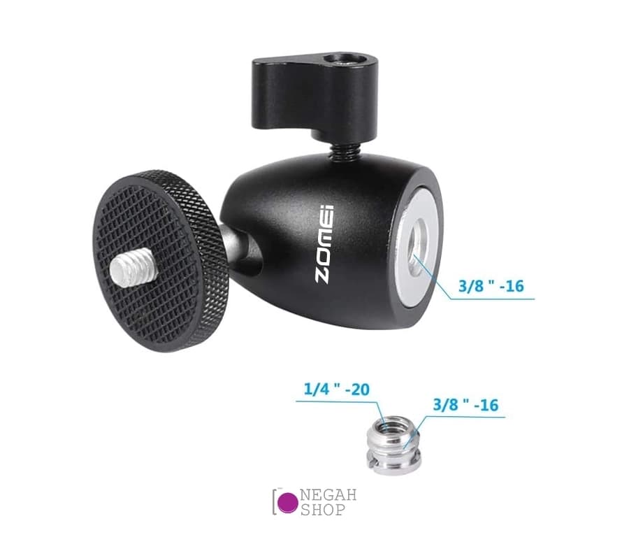 سر سه پایه کوچک دوربین با مادگی 1.4 و 3.8 اینچ سایز کوچک Zomei — تصویر ۵