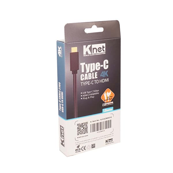 کابل تبدیل Type-C به HDMI با رزولوشن 4K کی نت مدل K-CUCMHD18 طول 1.8 متر — تصویر ۳