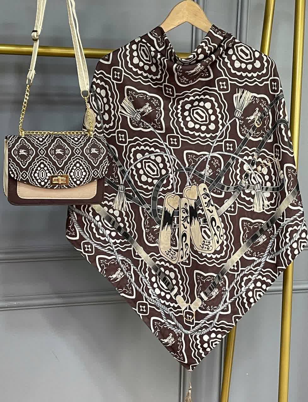 ست کیف و روسری زنانه طرح جدید لنا رنگ قهوه ای کیفیت عالی کد mo877