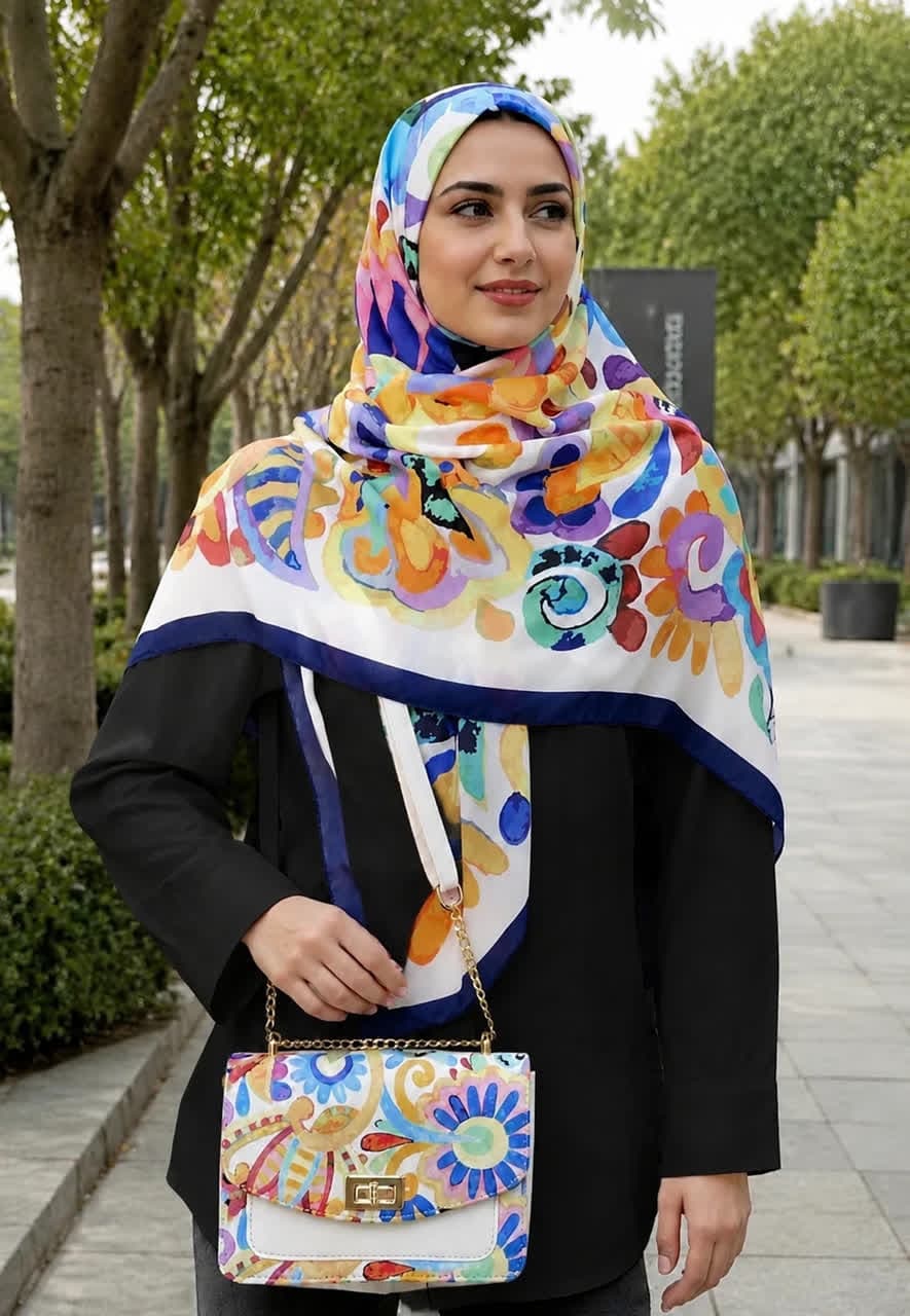 ست کیف و روسری زنانه طرح جدید گل آبرنگی سفید کیفیت عالی کد mo861