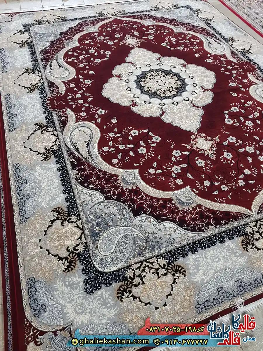 فرش 700 شانه طرح سوگند رنگ قرمز روناسی کاشان — تصویر ۳