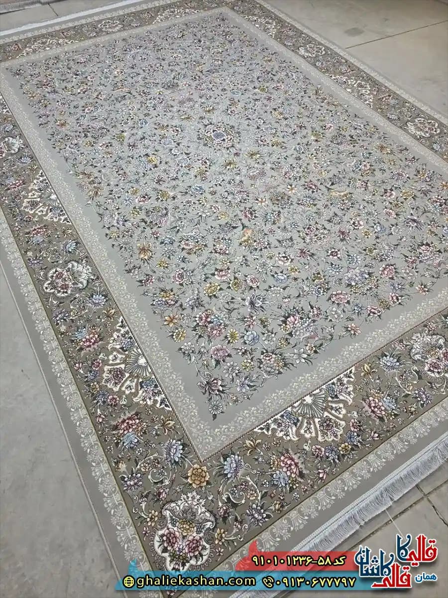 فرش کلاسیک 1200 شانه طرح افشان گل افشان رنگ بژ کاشان
