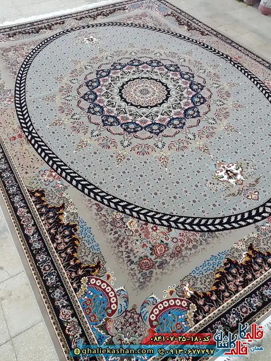 فرش 700 شانه طرح شبستان رنگ طوسی فیلی کاشان — تصویر ۲