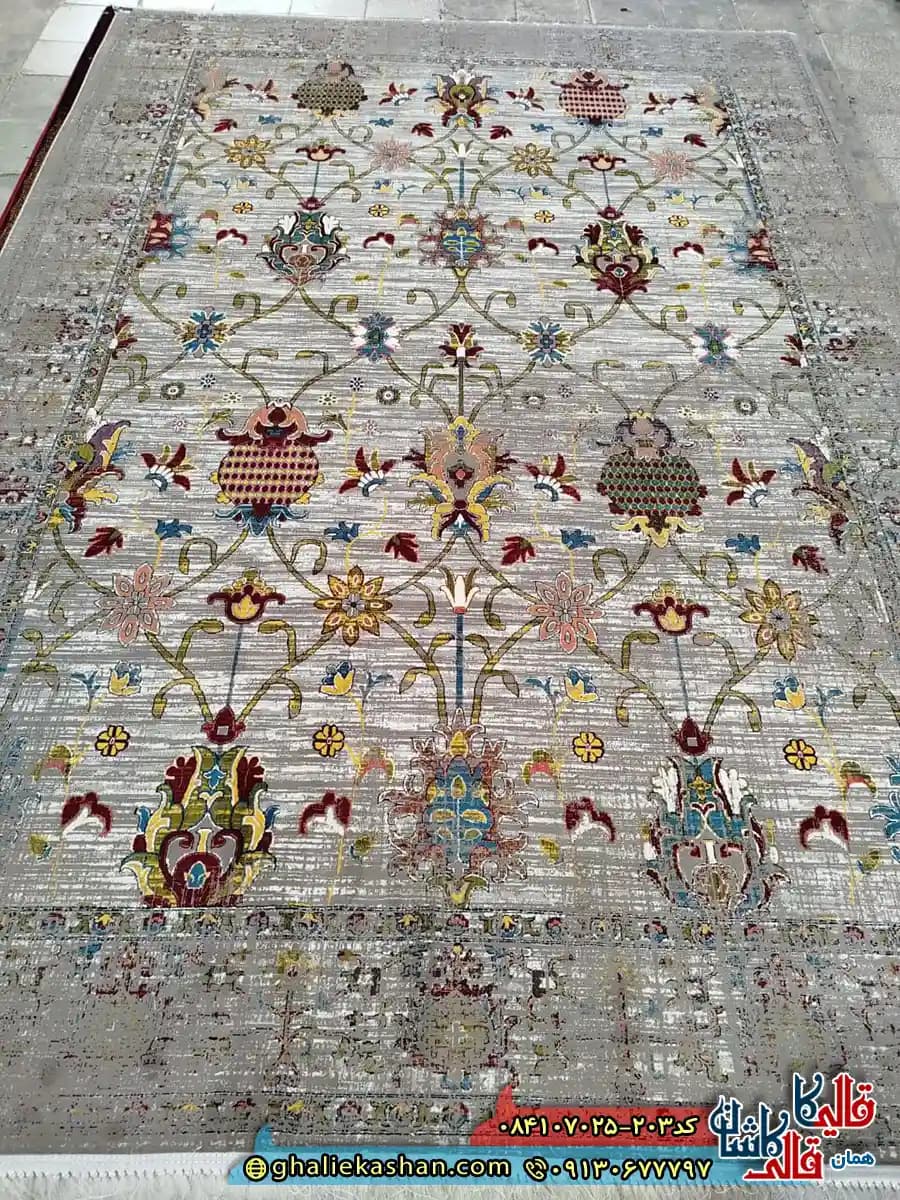 فرش 700 شانه طرح سلطان آباد رنگ طوسی فیلی کاشان — تصویر ۲