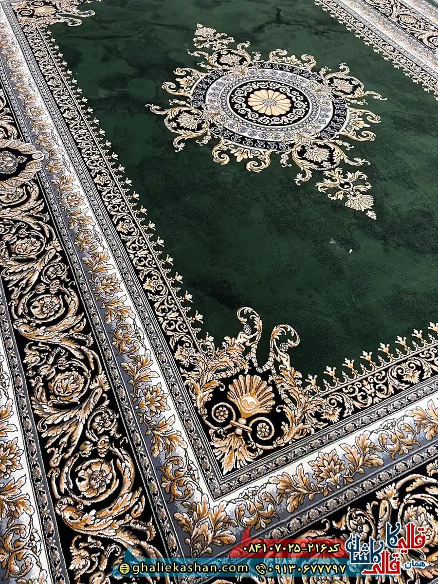 فرش 700 شانه طرح ورساچه ژیوا رنگ سبز کاشان — تصویر ۴