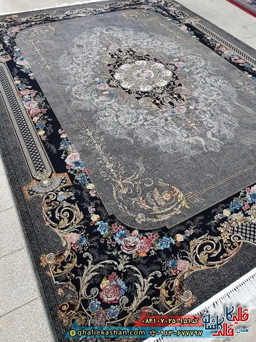 فرش 700 شانه طرح ملودی رنگ طوسی فیلی کاشان — تصویر ۳