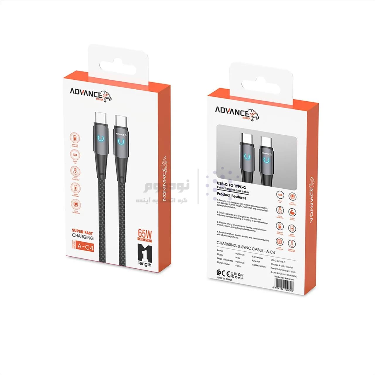 کابل شارژ PD و فست Advance Media Type-C To Type-C مدل A-C4 65W – مشکی (گارانتی یکساله ویستا حافظه) — تصویر ۲