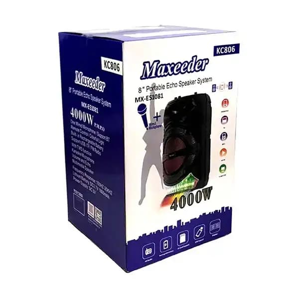 اسپیکر بلوتوثی قابل حمل مدلMX-ES1081 KC806 برند مکسیدر Maxeederبا ووفر ۸ اینچی و میکروفون — تصویر ۶