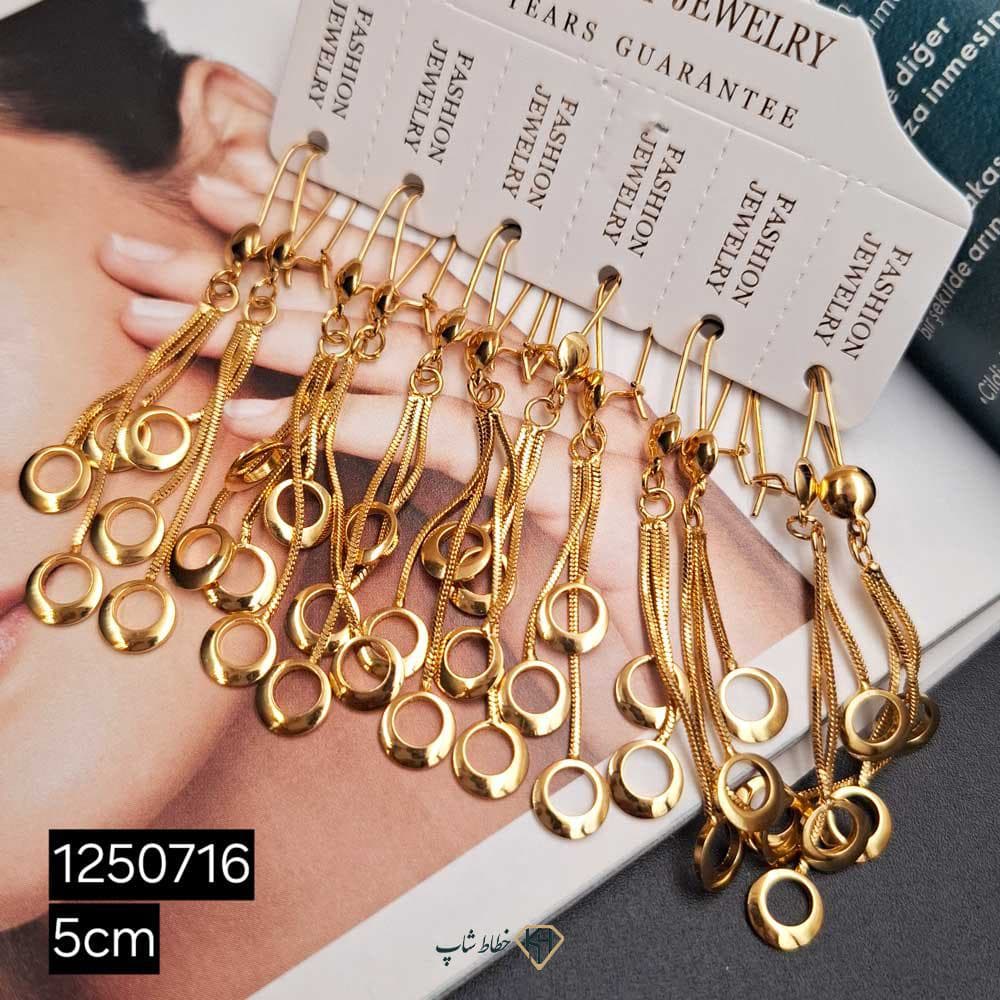 گوشواره CityGold زنجیری 3اویز دایره ضخیم (6جفتی) — تصویر ۳
