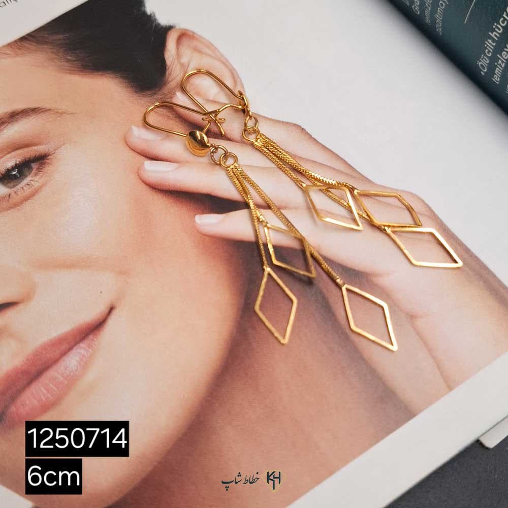 گوشواره CityGold زنجیری 3اویز لوزی تراش متوسط — تصویر ۲