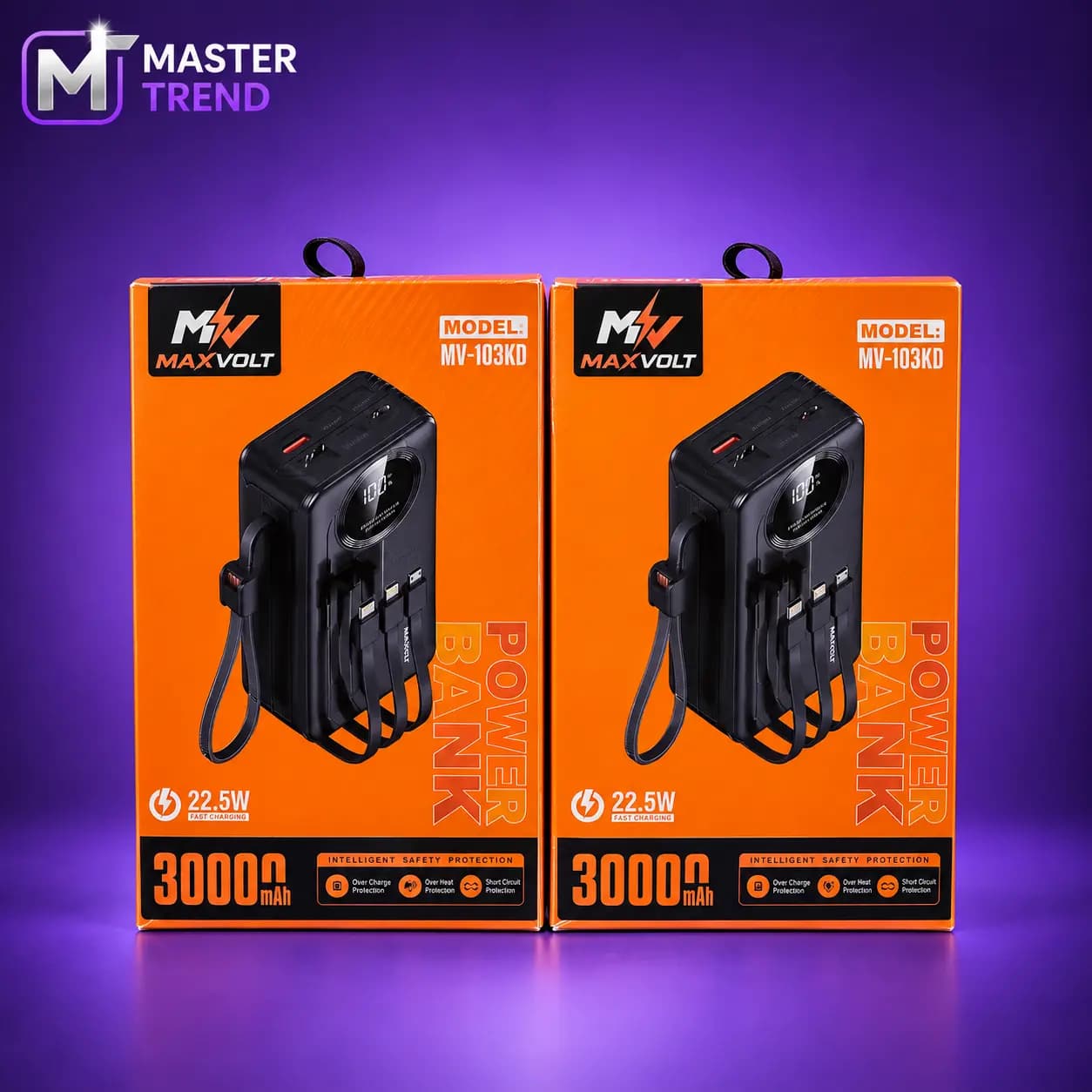 پاوربانک MAXVOLT MV-103KD ظرفیت 3000mAh با توان 22.5W