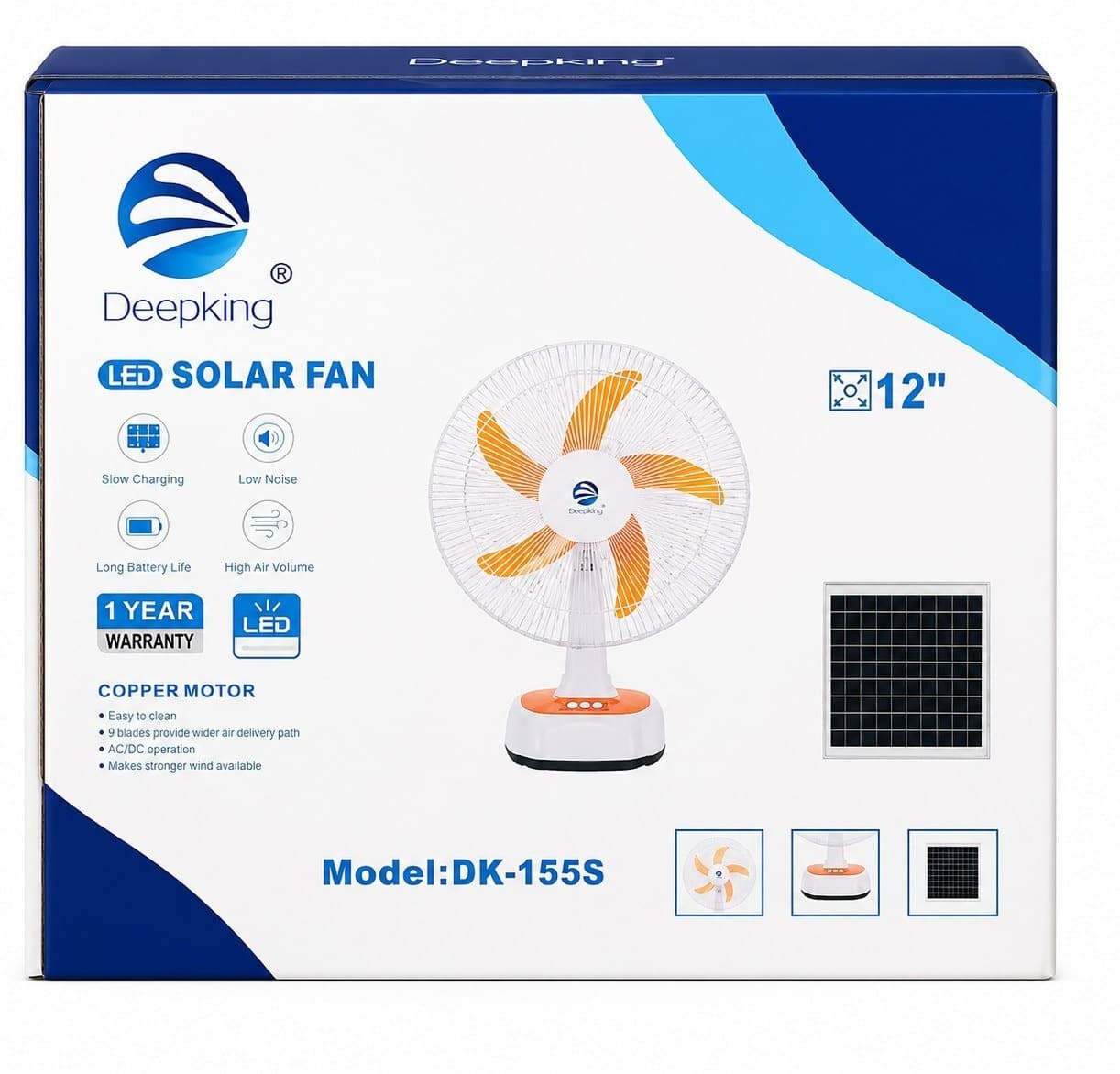پنکه خورشیدی ۱۲ اینچ دیپ کینگ مدل Deepking DK-155S