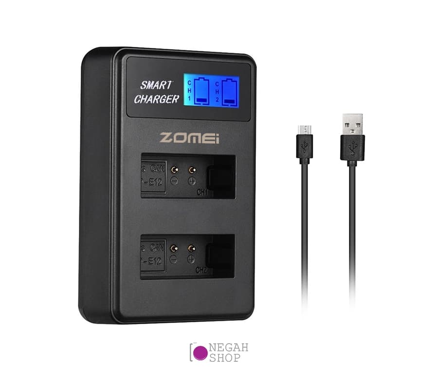 شارژر دوبل باتری Zomei LP E12 مدل LCD USB Type C