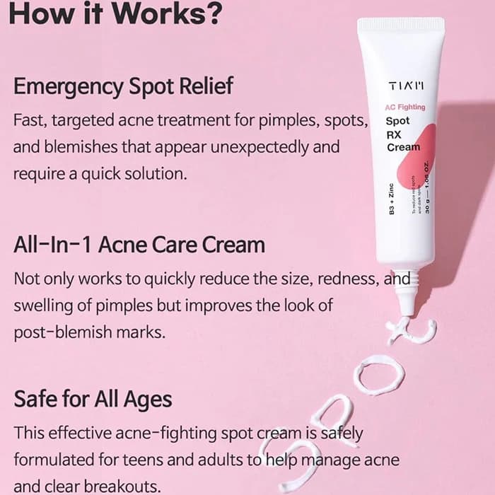 کرم نقطهای ضدلک و ضد جوش تیام مدل AC Fighting Spot RX Cream حجم 30 گرم — تصویر ۲