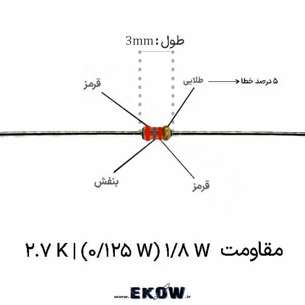 مقاومت 1/8 وات 2.7 کیلو اهم ( 1/8W 2.7K ) پک 5000 عددی