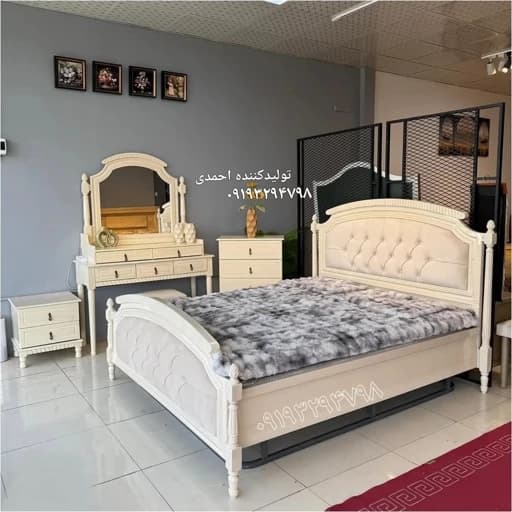 تخت خواب دونفره لمسه خور و میزآرایش و پاتختی با رنگبندی مختلف و طرح های مختلف به قیمت تولیدی مبلمان فرنا مدل 1144525