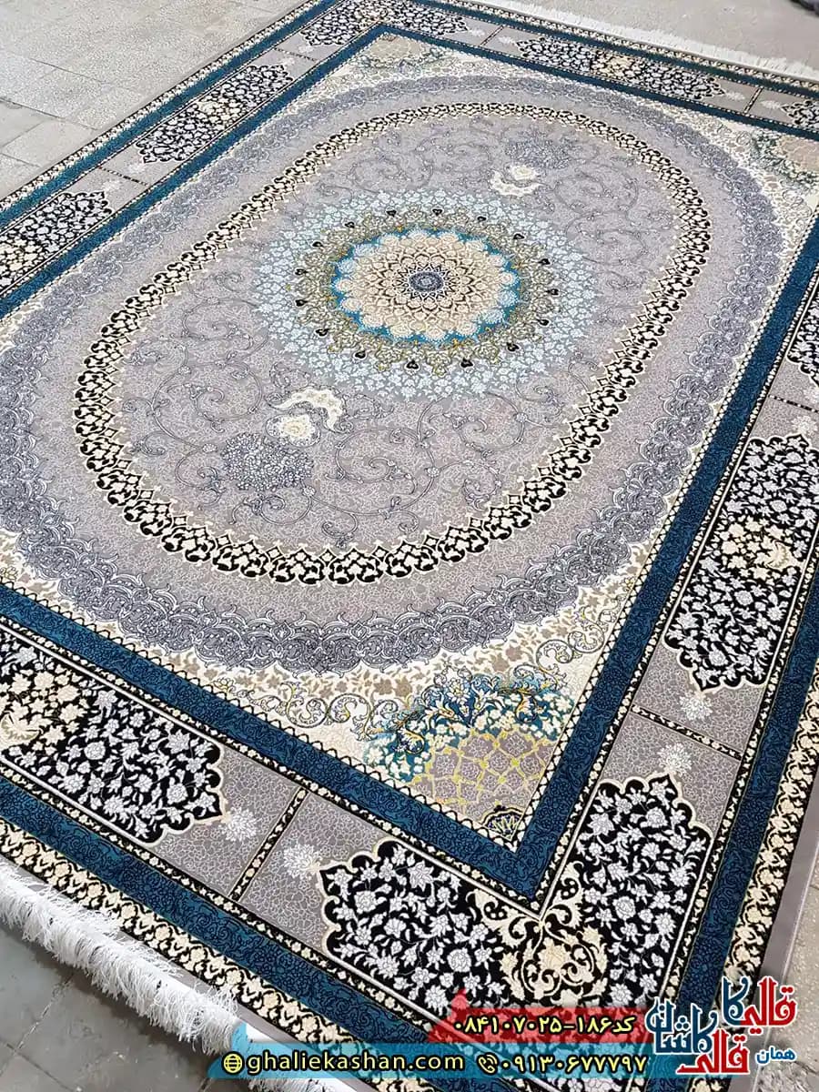 فرش 700 شانه طرح صدرا رنگ طوسی فیلی کاشان — تصویر ۲