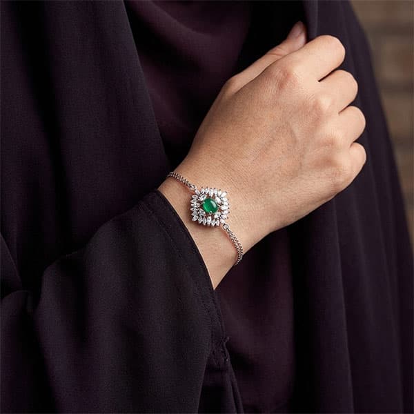 دستبند عقیق سبز نقره زنانه طرح مهلا — تصویر ۸