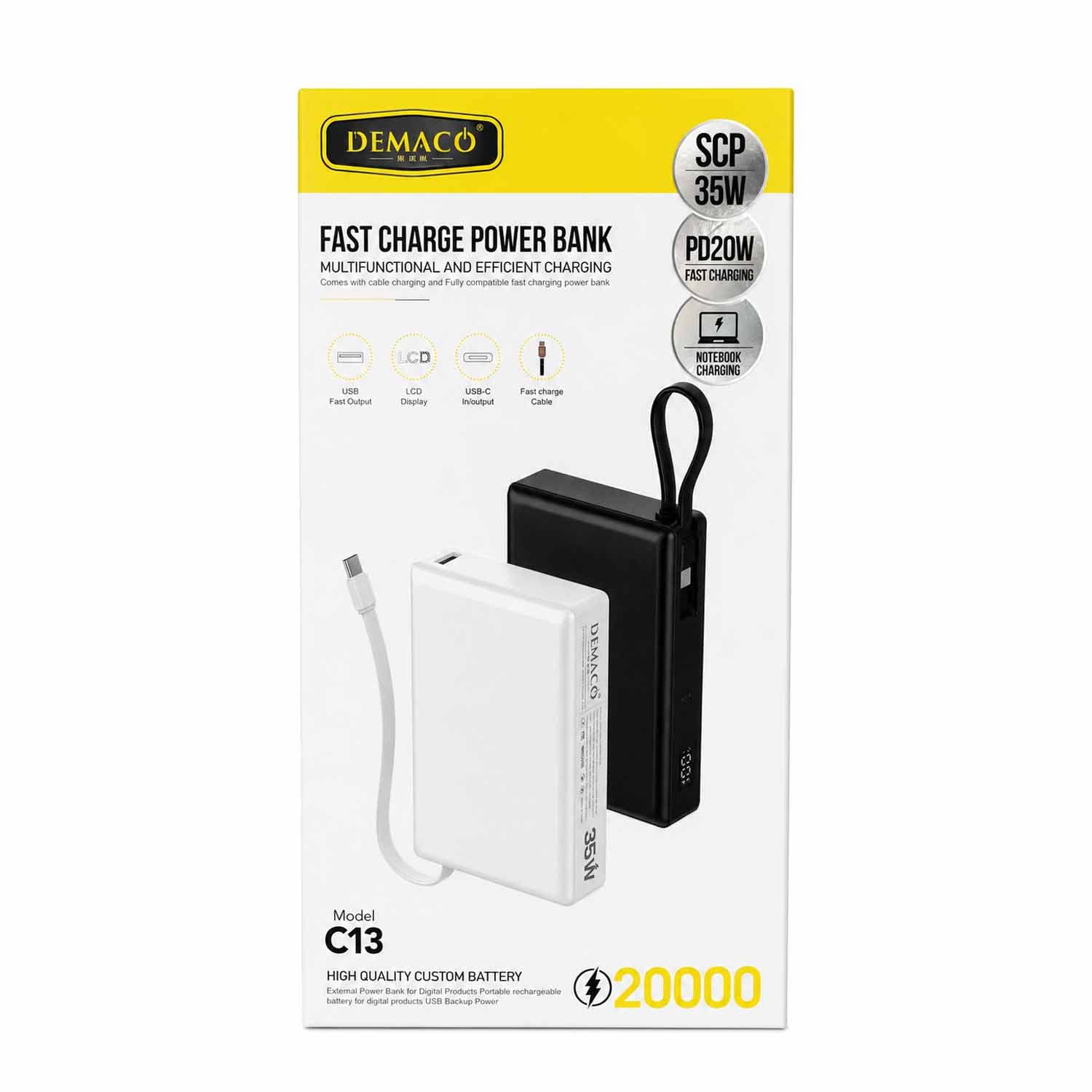 پاوربانک قدرتمند 35 وات DEMACO مدل C13 ظرفیت 20000 میلیآمپر ساعت — تصویر ۲