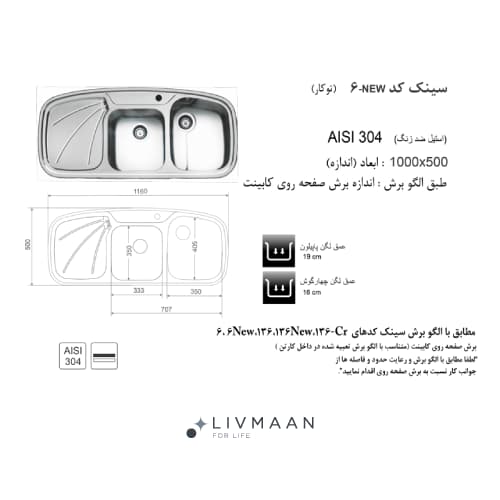سینک اخوان توکار مدل کد 6 — تصویر ۲