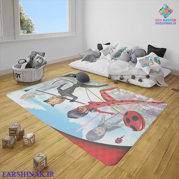 فرشینه اتاق کودک طرح دختر کفشدوزکی و گربه سیاه کد C125 سری جدید