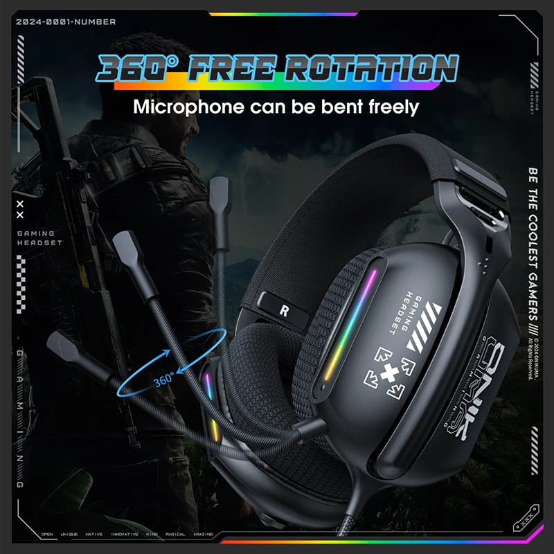 هدست گیمینگ روگوشی اونیکوما مدل X12 RGB با درایورهای 40 میلیمتری، میکروفون قابل تنظیم، نورپردازی RGB، اتصال با سیم از طریق جک 3.5 میلیمتری و USB، پاسخ فرکانسی 20 هرتز تا 20 کیلوهرتز — تصویر ۱۱