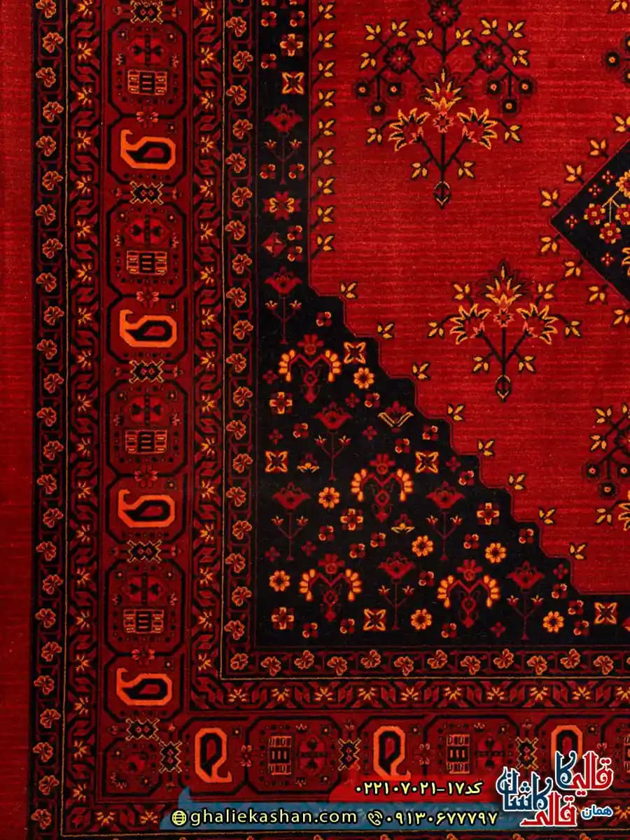 فرش سنتی 700 شانه طرح ساتین رنگ قرمز روناسی کاشان — تصویر ۳