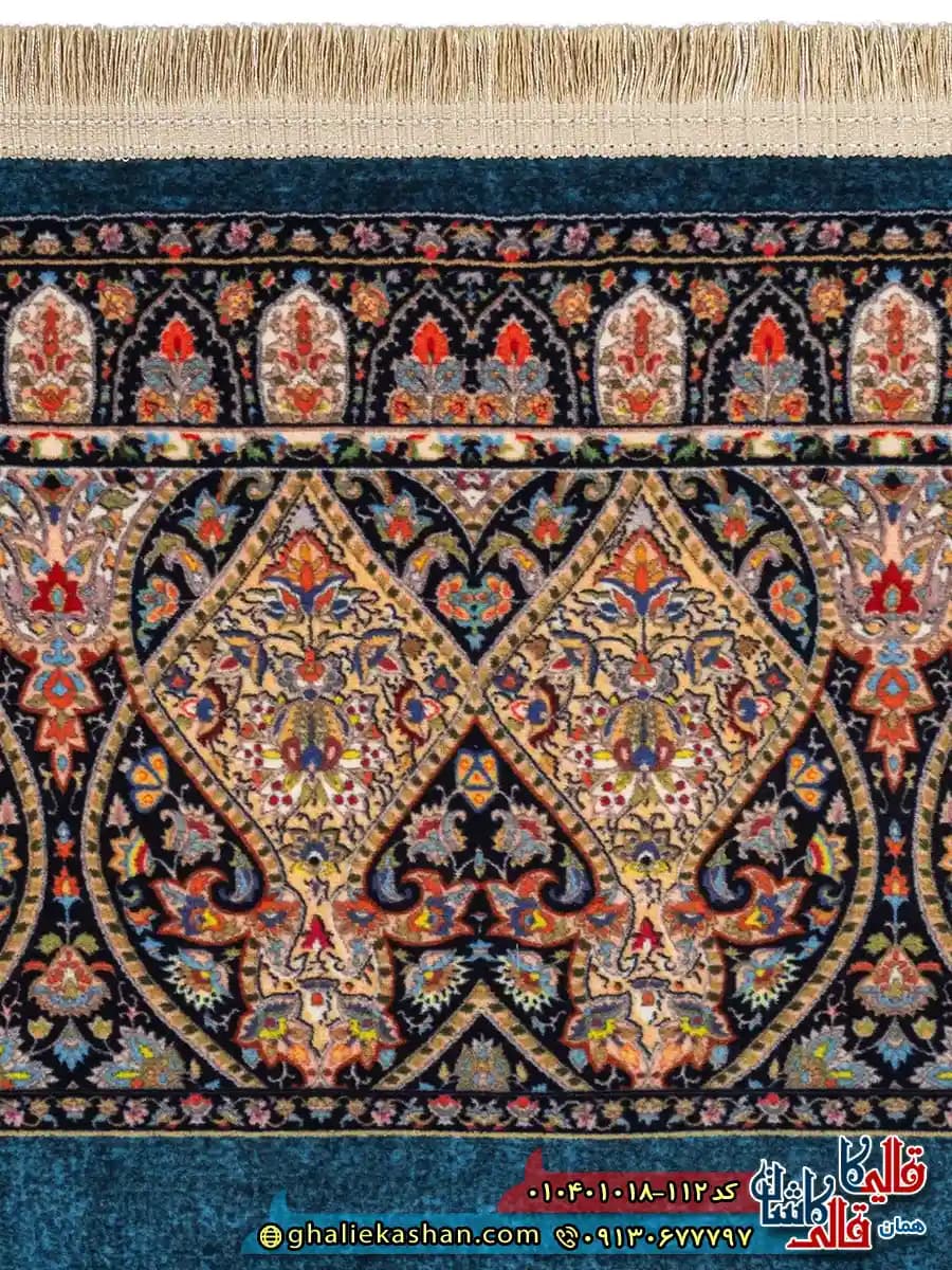 فرش سنتی 1000 شانه طرح قاب خسرو زمینه سبز کاشان — تصویر ۴
