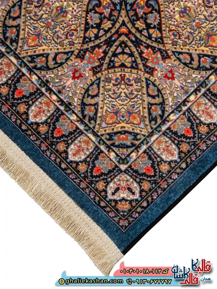 فرش سنتی 1000 شانه طرح قاب خسرو زمینه سبز کاشان — تصویر ۵