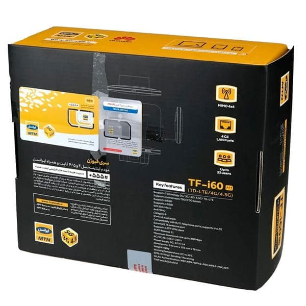 مودم 4G/TD-LTE ایرانسل مدل TF-i60 همراه با سیم کارت دو قلو ایرانسل TD-LTE/ 4G — تصویر ۲