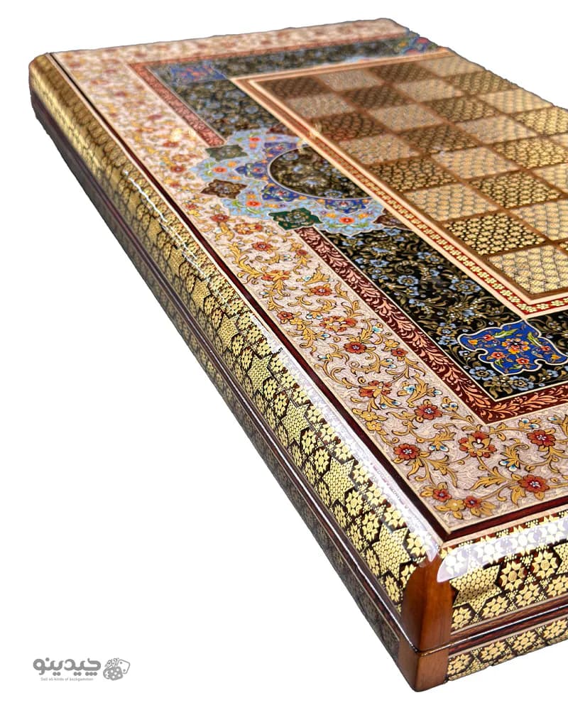 تخته نرد خاتم کاری نقاشی تمام تذهیب 60 سانتی طرح مهتاب کد 10520 — تصویر ۵